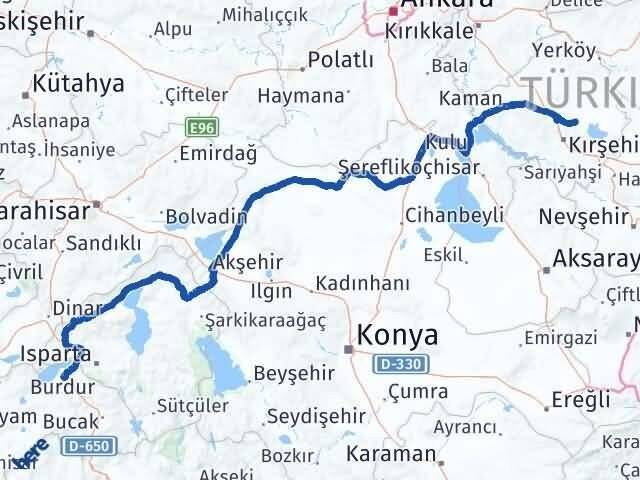 Kırşehir Boztepe Burdur Arası Kaç Km - Yol Haritası