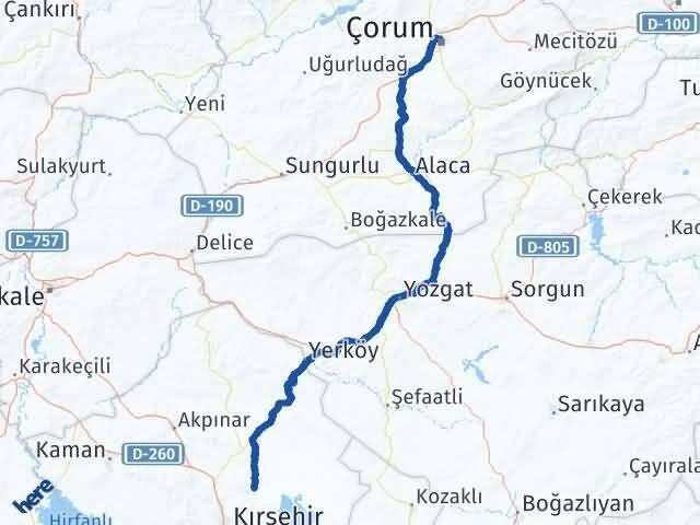 Kırşehir Boztepe Çorum Arası Kaç Km - Yol Haritası