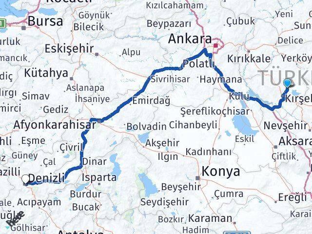 Kırşehir Boztepe Denizli Arası Kaç Km - Yol Haritası
