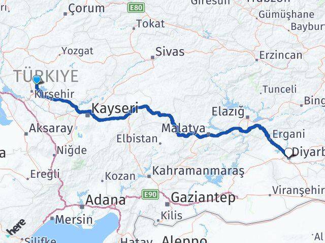 Kırşehir Boztepe Diyarbakır Arası Kaç Km - Yol Haritası