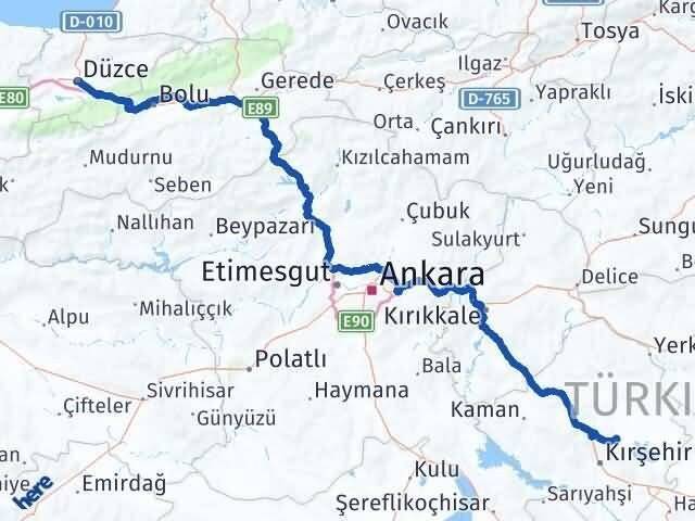 Kırşehir Boztepe Düzce Arası Kaç Km - Yol Haritası
