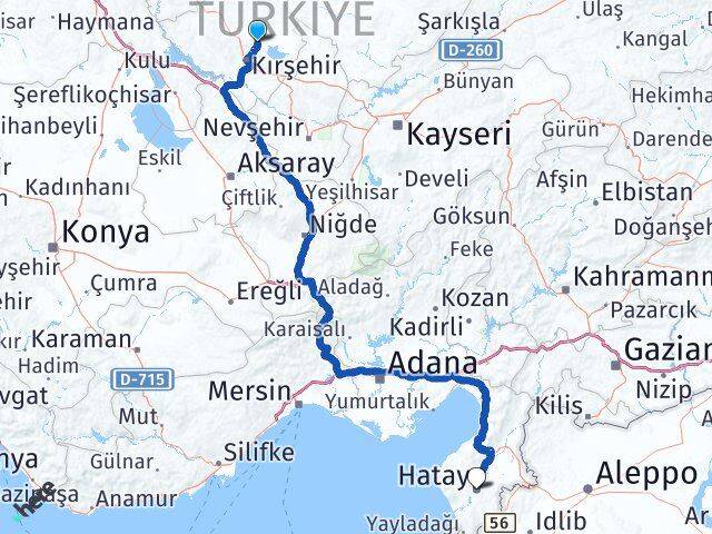 Kırşehir Boztepe Hatay Arası Kaç Km - Yol Haritası