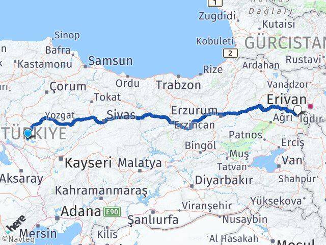 Kırşehir Boztepe Iğdır Arası Kaç Km - Yol Haritası