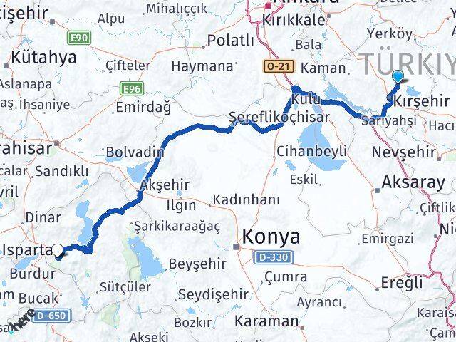 Kırşehir Boztepe Isparta Arası Kaç Km - Yol Haritası