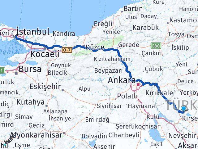 Kırşehir Boztepe İstanbul Arası Kaç Km - Yol Haritası
