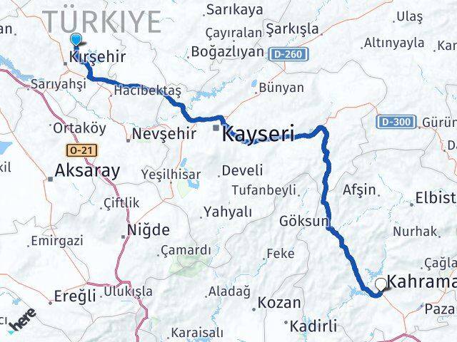 Kırşehir Boztepe Kahramanmaraş Arası Kaç Km - Yol Haritası