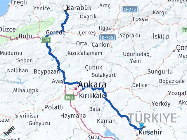 Kırşehir Boztepe Karabük Arası Kaç Km - Yol Haritası