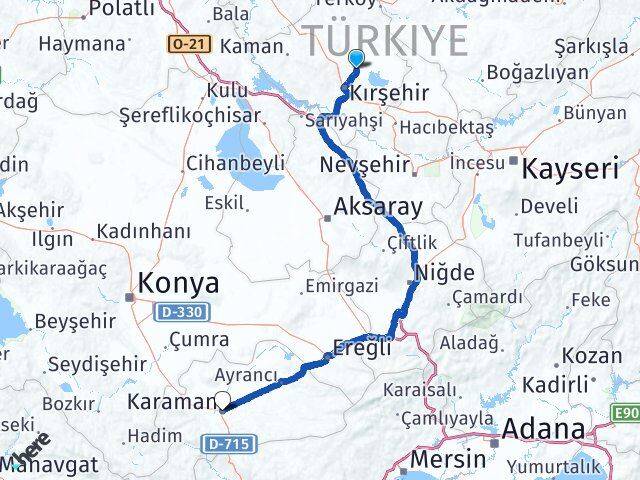 Kırşehir Boztepe Karaman Arası Kaç Km - Yol Haritası