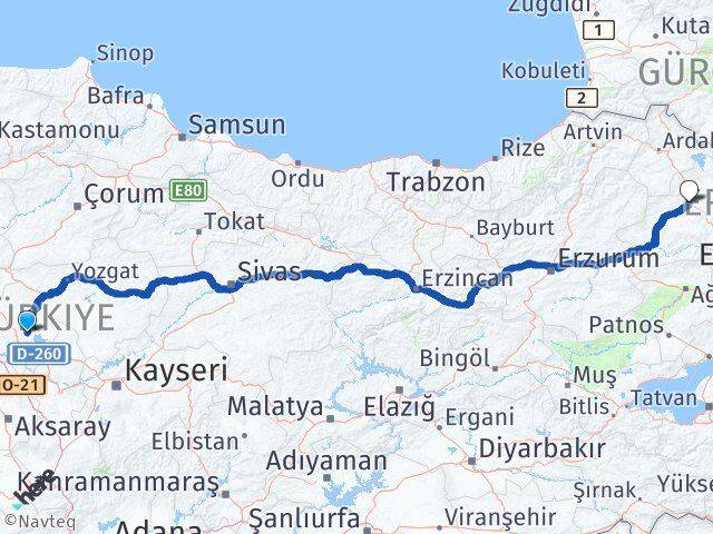 Kırşehir Boztepe Kars Arası Kaç Km - Yol Haritası