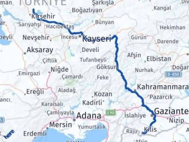 Kırşehir Boztepe Kilis Arası Kaç Km - Yol Haritası
