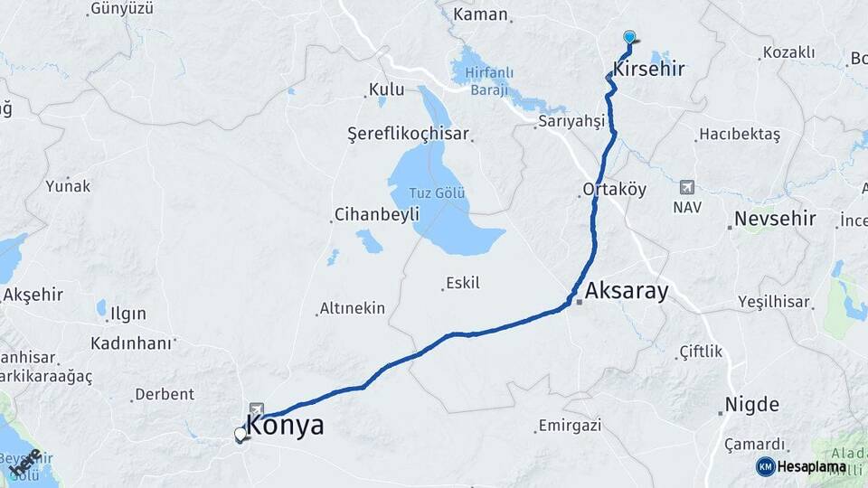 Kırşehir Boztepe Konya Arası Kaç Km - Yol Haritası