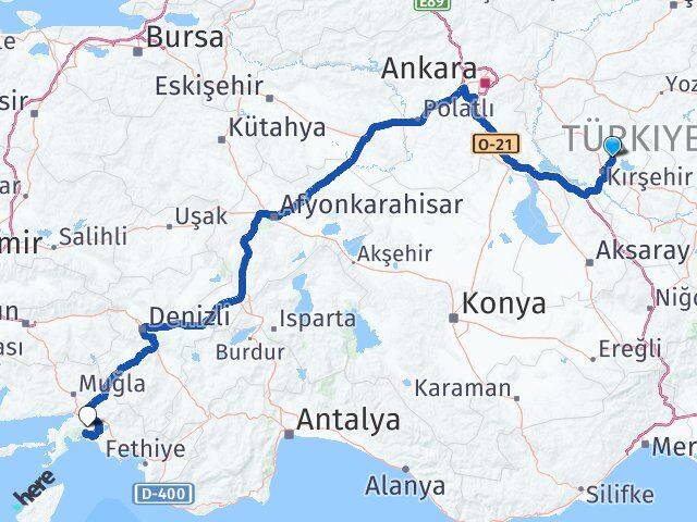 Kırşehir Boztepe Muğla Arası Kaç Km - Yol Haritası