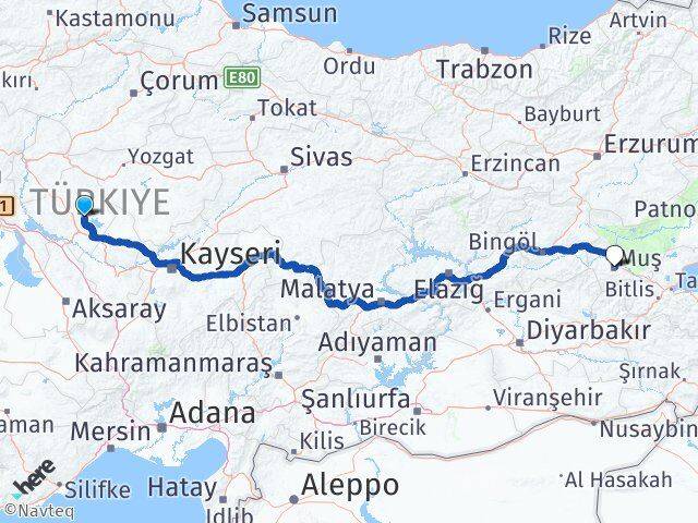 Kırşehir Boztepe Muş Arası Kaç Km - Yol Haritası