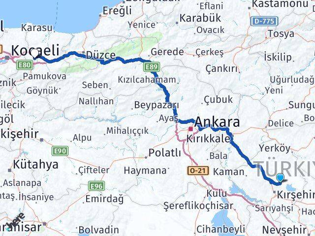 Kırşehir Boztepe Sakarya Arası Kaç Km - Yol Haritası