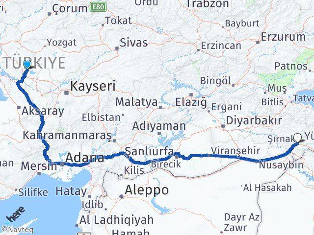 Kırşehir Boztepe Şırnak Arası Kaç Km - Yol Haritası