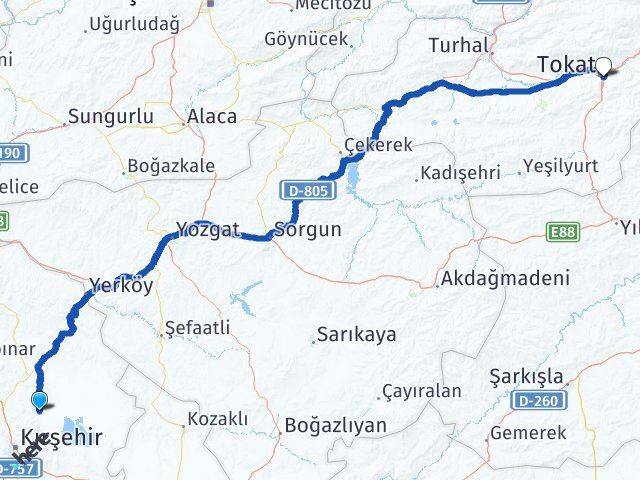 Kırşehir Boztepe Tokat Arası Kaç Km - Yol Haritası