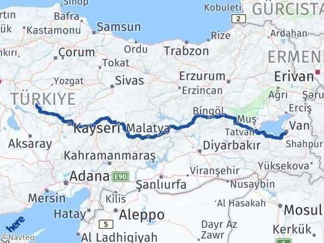Kırşehir Boztepe Van Arası Kaç Km - Yol Haritası