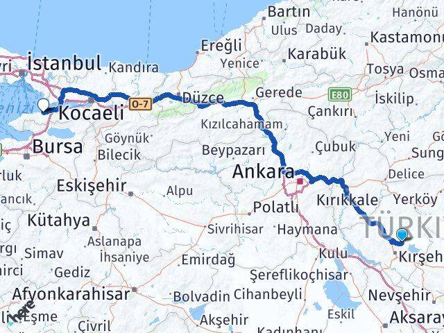 Kırşehir Boztepe Yalova Arası Kaç Km - Yol Haritası