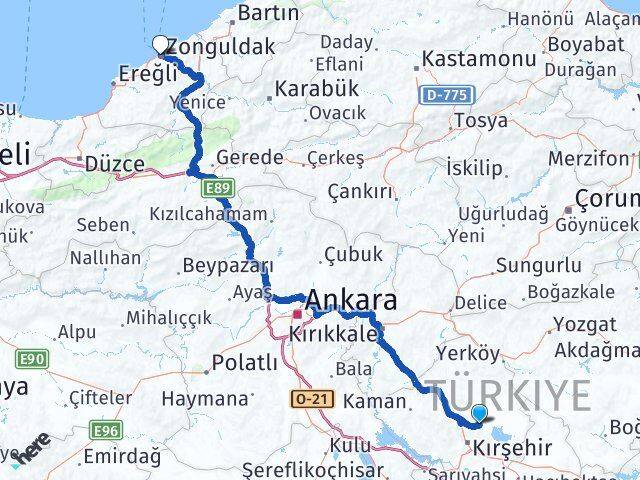 Kırşehir Boztepe Zonguldak Arası Kaç Km - Yol Haritası