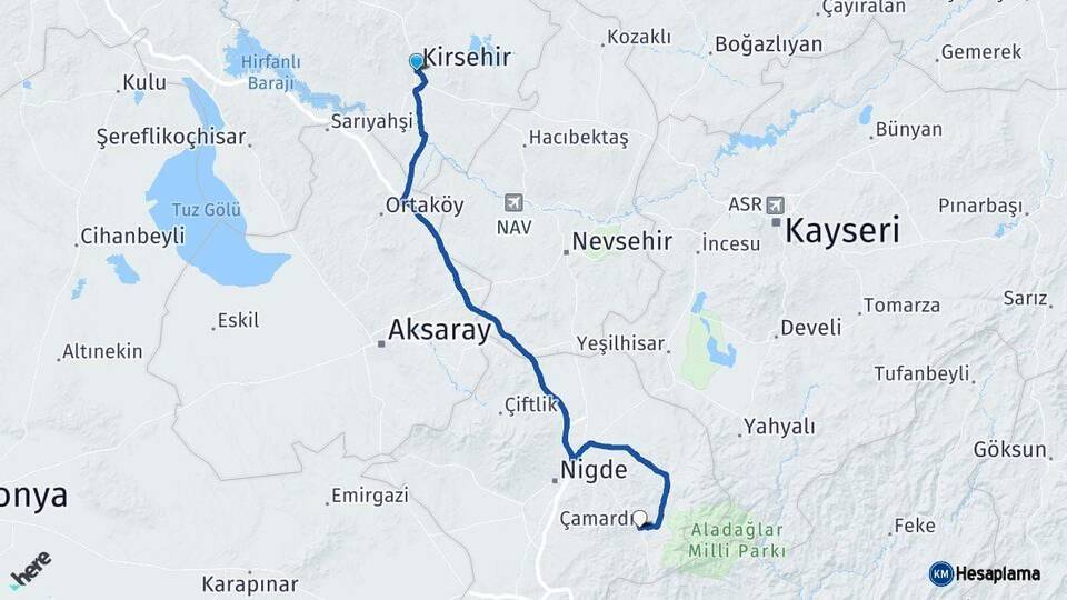 Kırşehir Çamardı Arası Kaç Km - Yol Tarifi