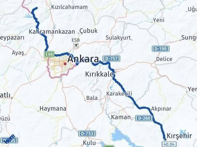Kırşehir Çamlıdere Ankara Arası Kaç Km - Yol Haritası