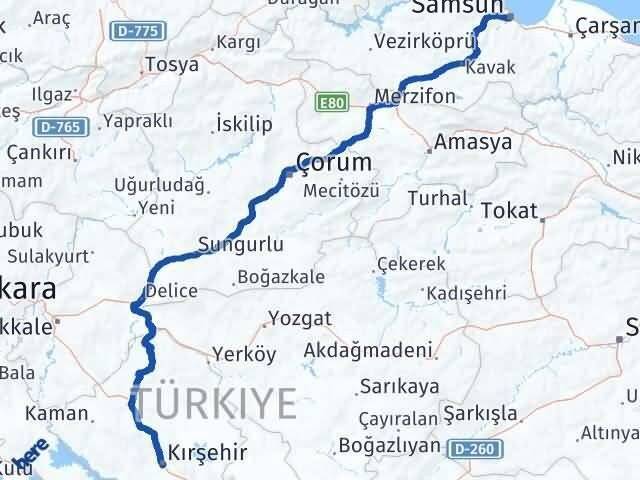 Kırşehir Canik Samsun Arası Kaç Km - Yol Haritası