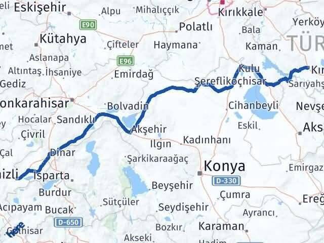 Kırşehir Çardak Denizli Arası Kaç Km - Yol Haritası