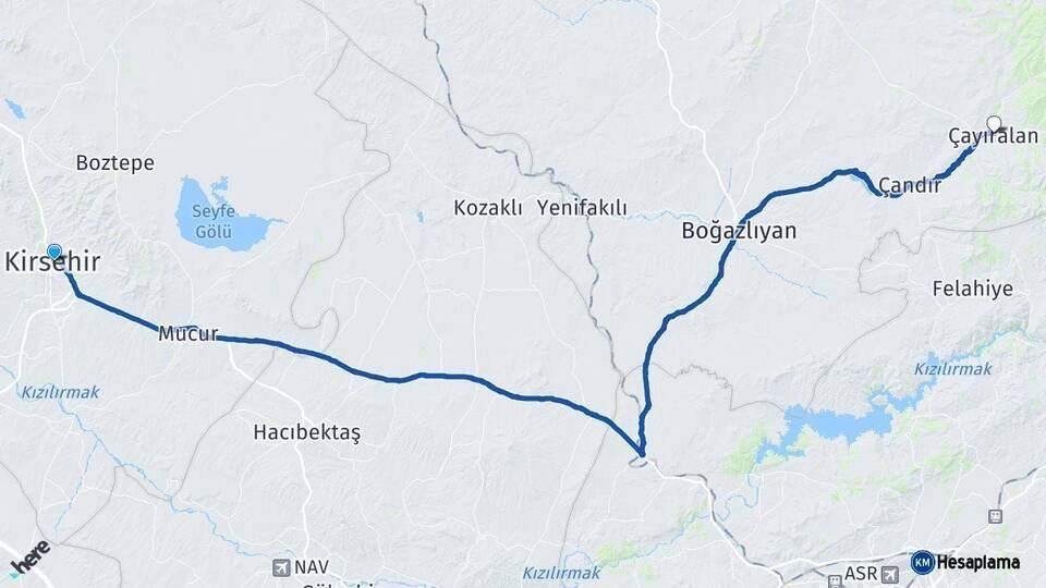 Kırşehir Çayıralan Yozgat Arası Kaç Km - Yol Haritası