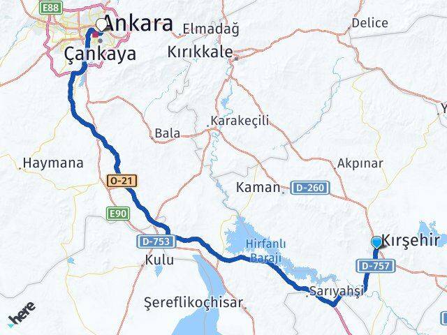 Kırşehir Cebeci Çankaya Ankara Arası Kaç Km - Yol Haritası