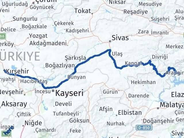 Kırşehir Çemişgezek Tunceli Arası Kaç Km - Yol Haritası