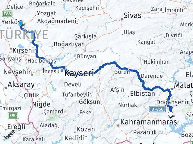 Kırşehir Çiçekdağı Adıyaman Arası Kaç Km - Yol Haritası