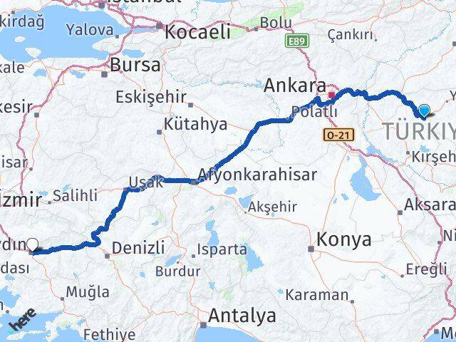 Kırşehir Çiçekdağı Aydın Arası Kaç Km - Yol Haritası