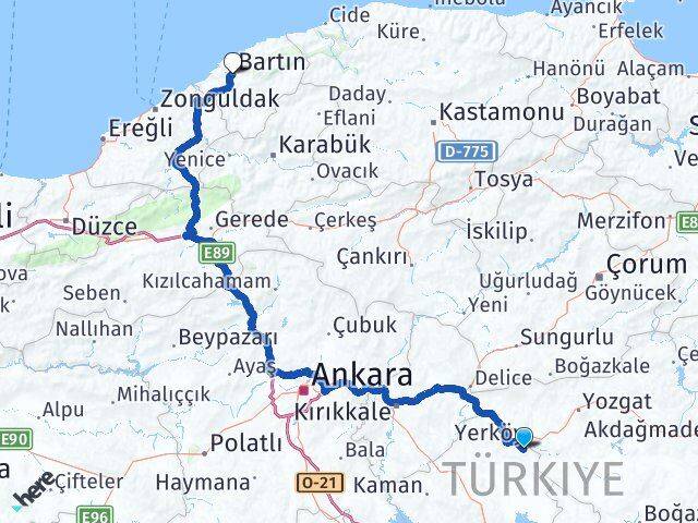 Kırşehir Çiçekdağı Bartın Arası Kaç Km - Yol Haritası