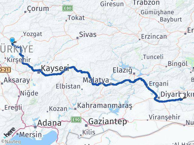Kırşehir Çiçekdağı Batman Arası Kaç Km - Yol Haritası