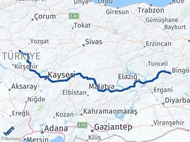 Kırşehir Çiçekdağı Bingöl Arası Kaç Km - Yol Haritası