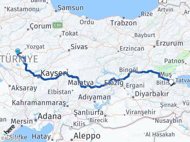 Kırşehir Çiçekdağı Bitlis Arası Kaç Km - Yol Haritası