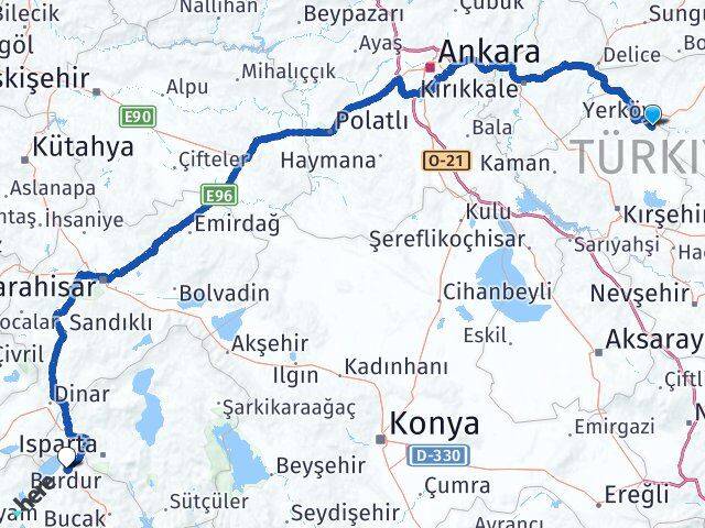 Kırşehir Çiçekdağı Burdur Arası Kaç Km - Yol Haritası