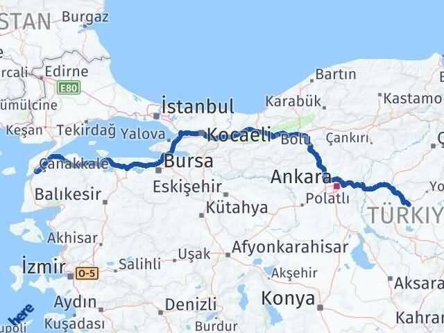Kırşehir Çiçekdağı Çanakkale Arası Kaç Km - Yol Haritası