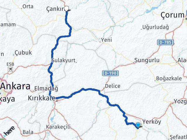 Kırşehir Çiçekdağı Çankırı Arası Kaç Km - Yol Haritası
