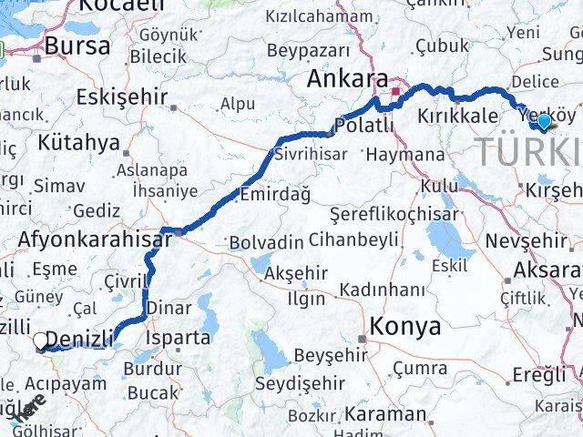 Kırşehir Çiçekdağı Denizli Arası Kaç Km - Yol Haritası