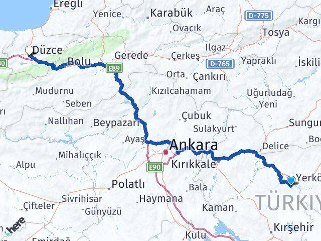 Kırşehir Çiçekdağı Düzce Arası Kaç Km - Yol Haritası