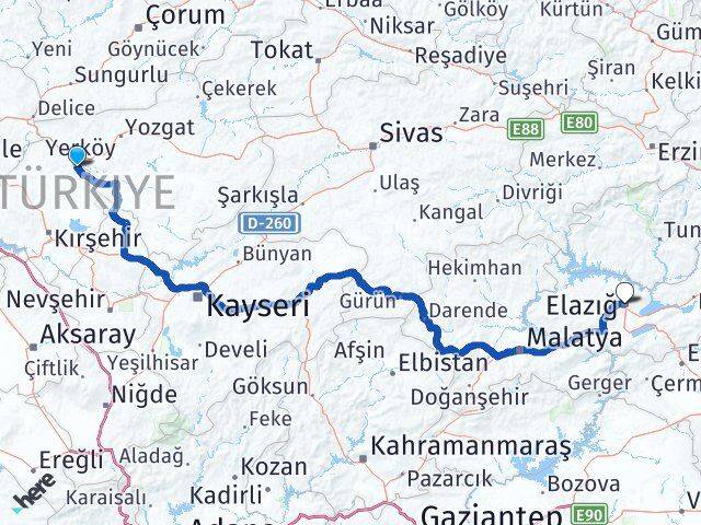 Kırşehir Çiçekdağı Elazığ Arası Kaç Km - Yol Haritası