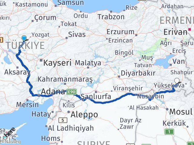 Kırşehir Çiçekdağı Hakkari Arası Kaç Km - Yol Haritası