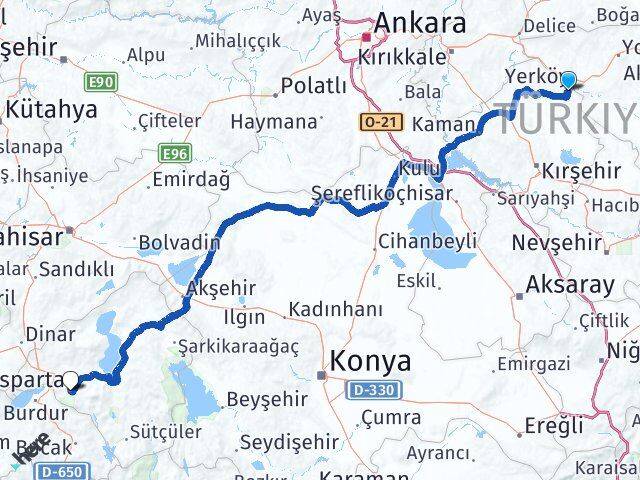 Kırşehir Çiçekdağı Isparta Arası Kaç Km - Yol Haritası