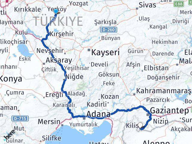 Kırşehir Çiçekdağı Kilis Arası Kaç Km - Yol Haritası
