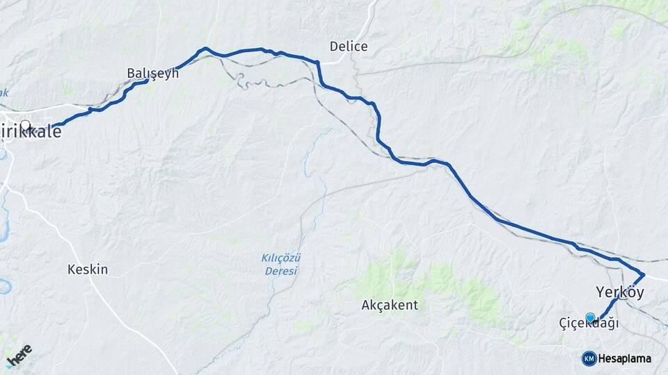 Kırşehir Çiçekdağı Kırıkkale Arası Kaç Km - Yol Haritası