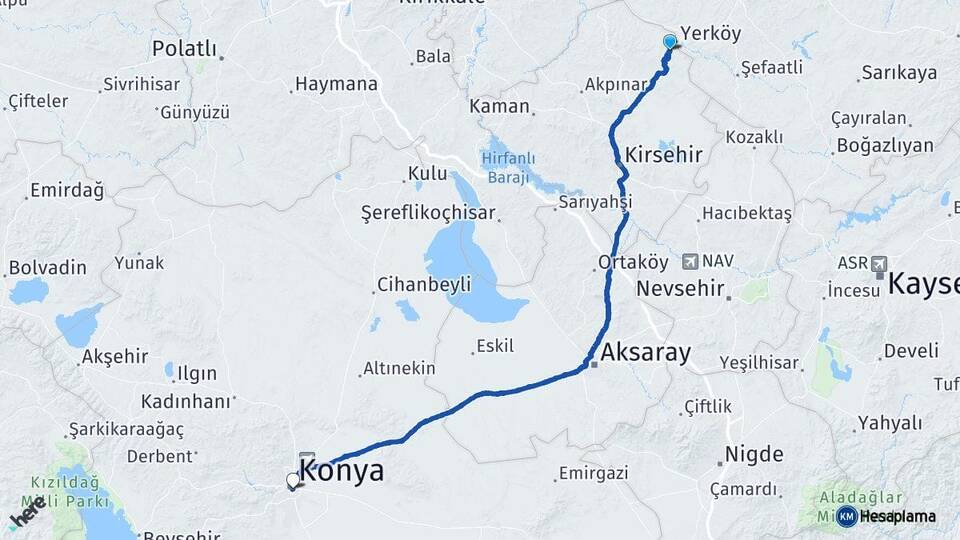 Kırşehir Çiçekdağı Konya Arası Kaç Km - Yol Haritası