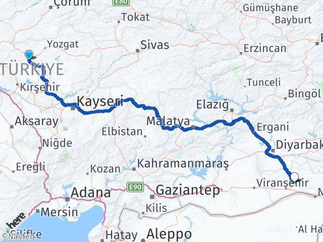 Kırşehir Çiçekdağı Mardin Arası Kaç Km - Yol Haritası