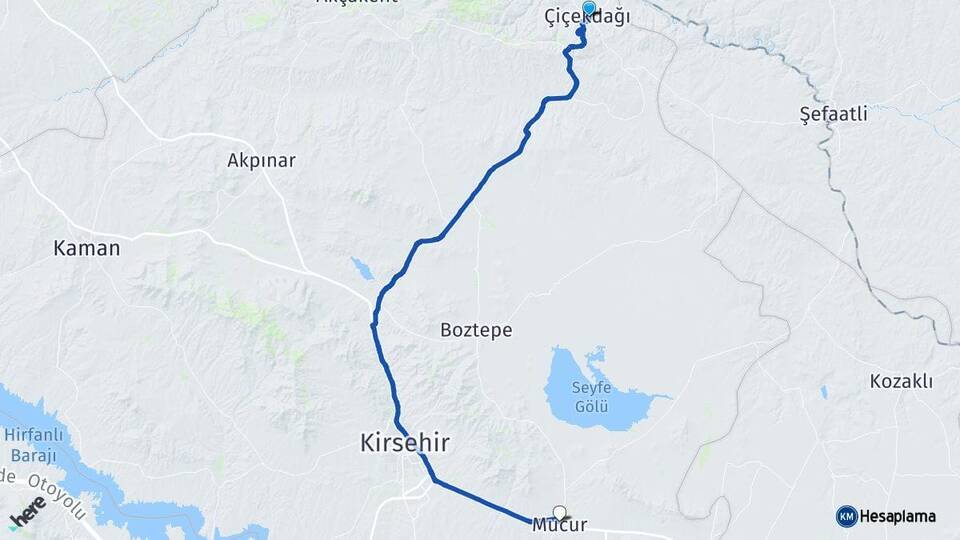 Kırşehir Çiçekdağı Mucur Arası Kaç Km - Yol Haritası
