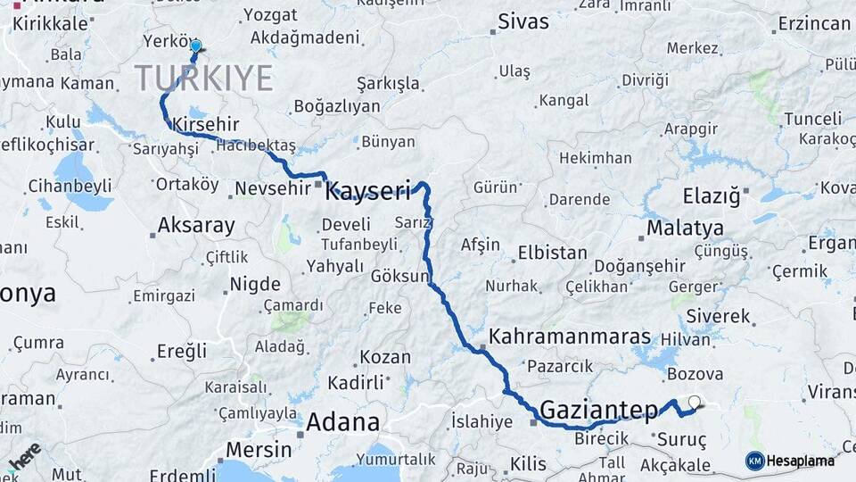 Kırşehir Çiçekdağı Şanlıurfa Arası Kaç Km - Yol Haritası
